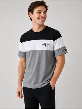 Universal Studios Men’s Colorblock Crewneck T-Shirt - Black/White/Gray